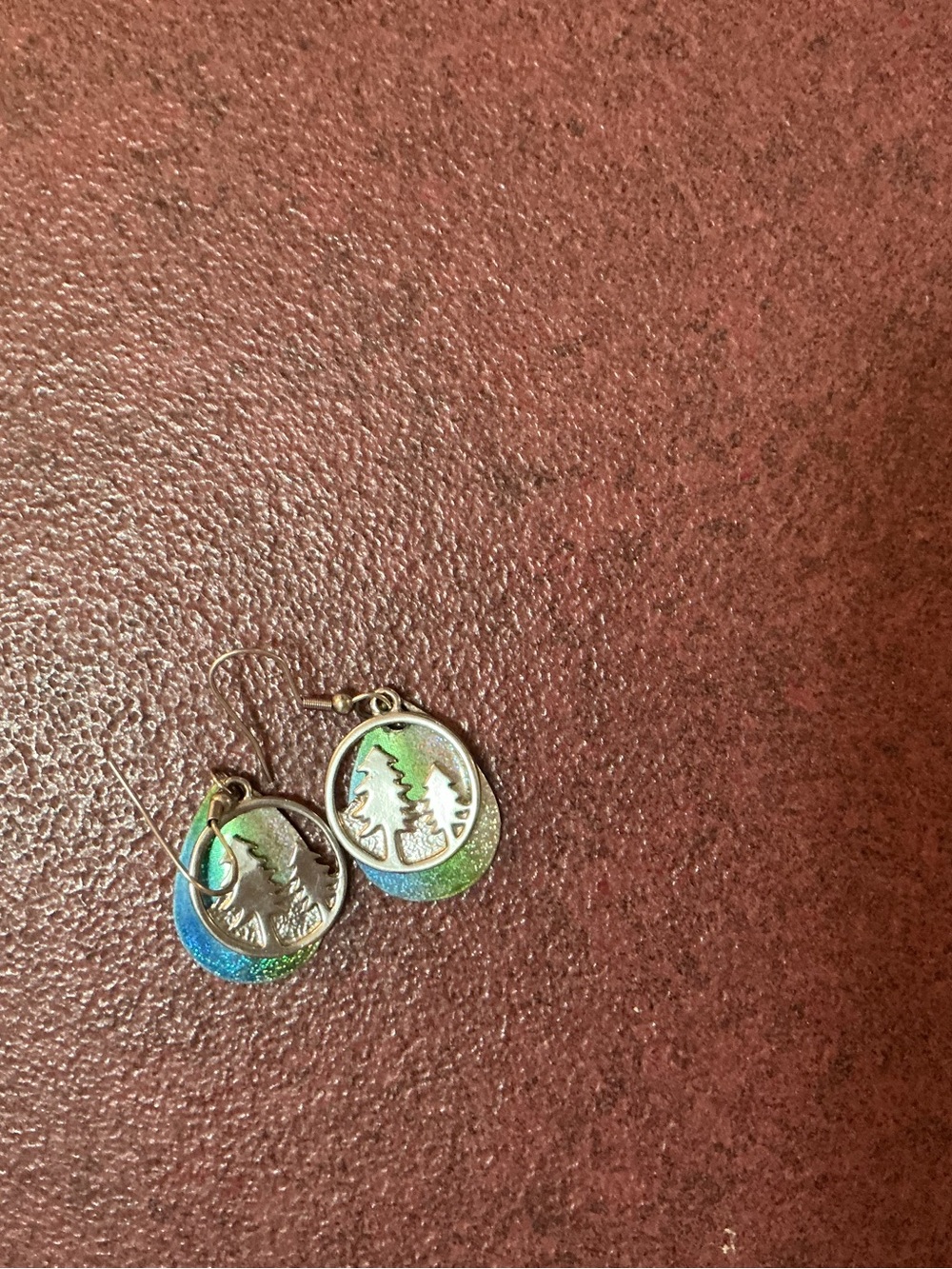Handcrafted Tree Silhouette Drop Earrings - Green and Blue